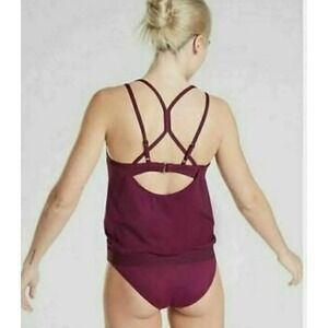 Athleta 34 B/C Velvet Plum Cross Back Blousy Tankini Top Swim Surf Strappy